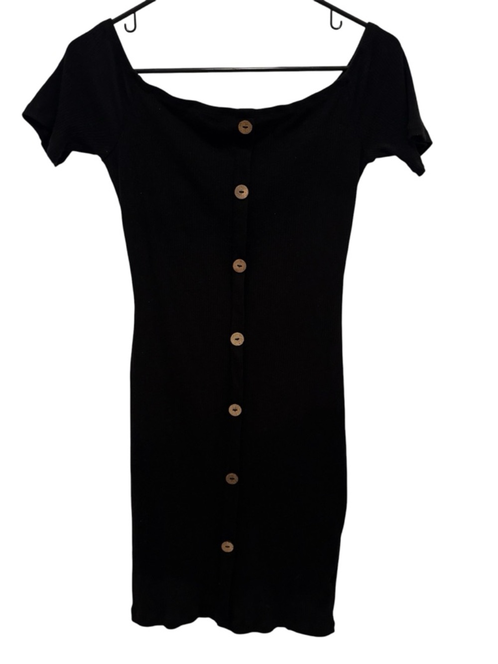 Black Button-Front Midi Dress